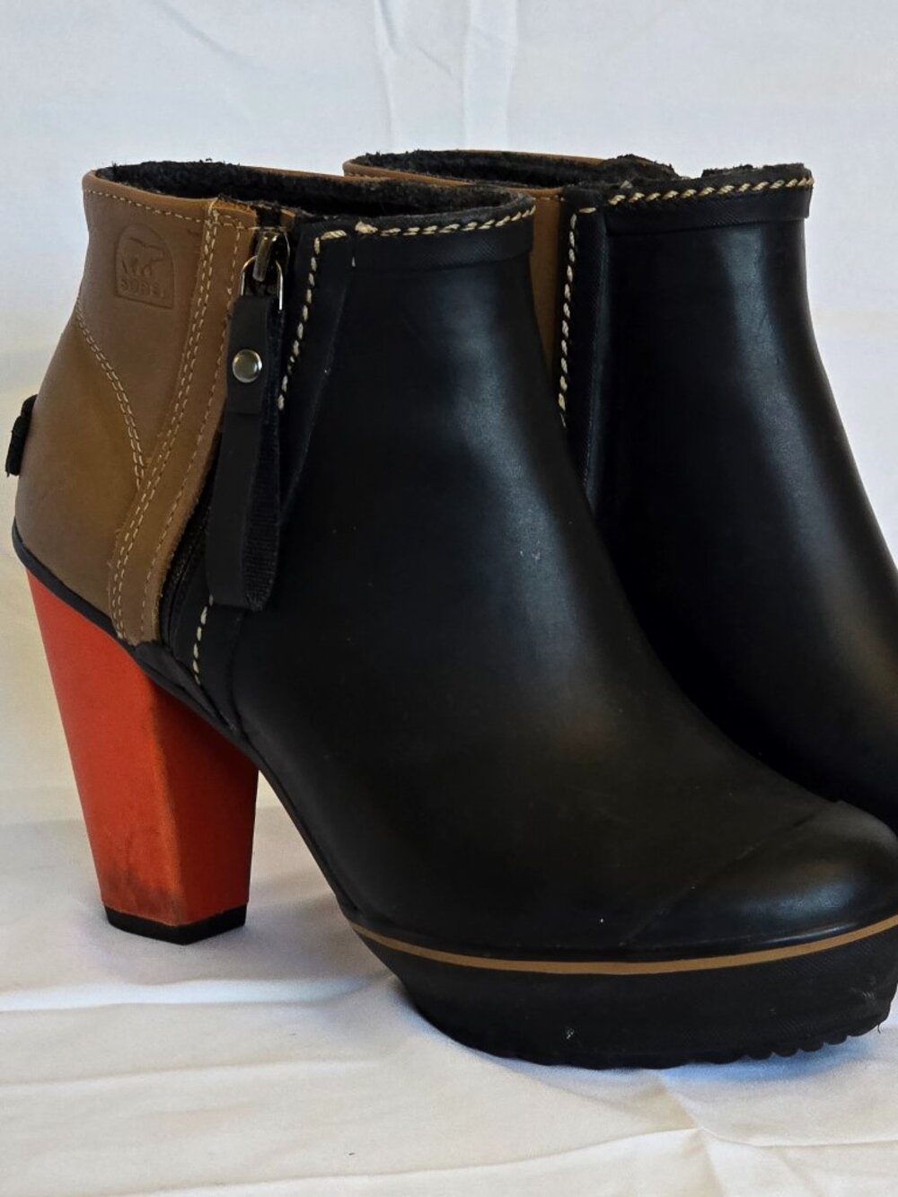Sorel Medina Rain Ankle Boots Orange Black Brown Women's US 9 EU 40